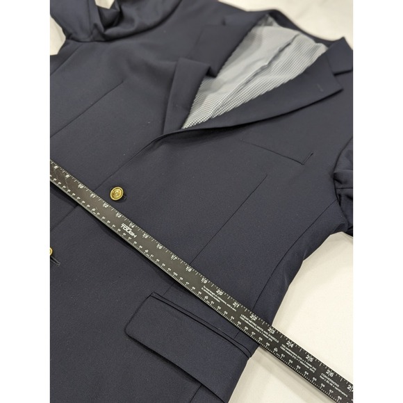 Stafford Blazer Sport Coat Jacket 100% Wool Navy Blue Metal Buttons 46L 48" EUC - Picture 13 of 15